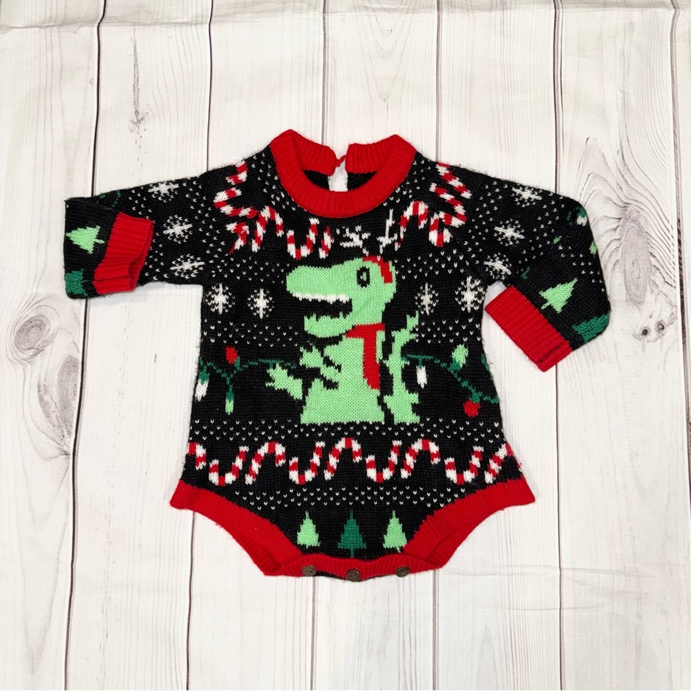 Baby Christmas Sweater Dinosaur Bodysuit - Baby Size 6 Months